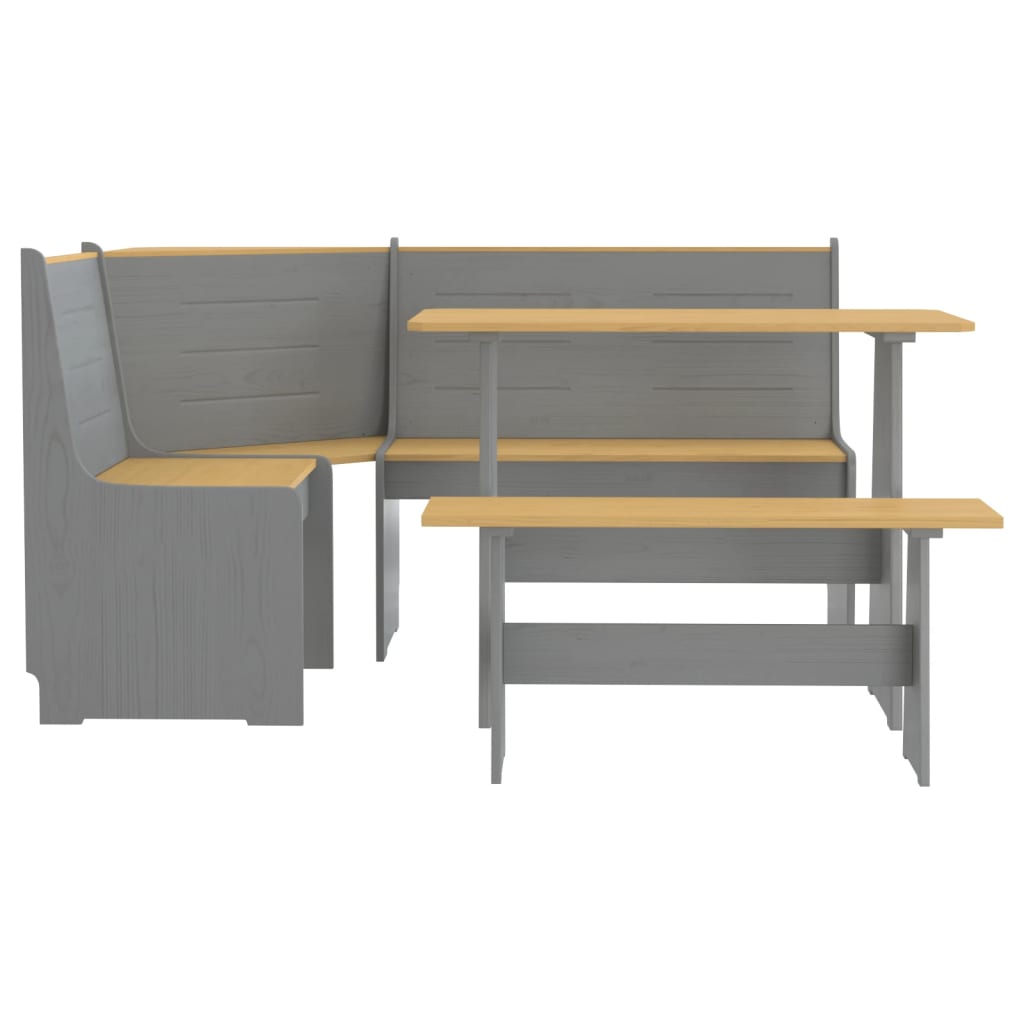 3 pcs conjunto jantar REINE pinho maciço castanho mel/cinzento