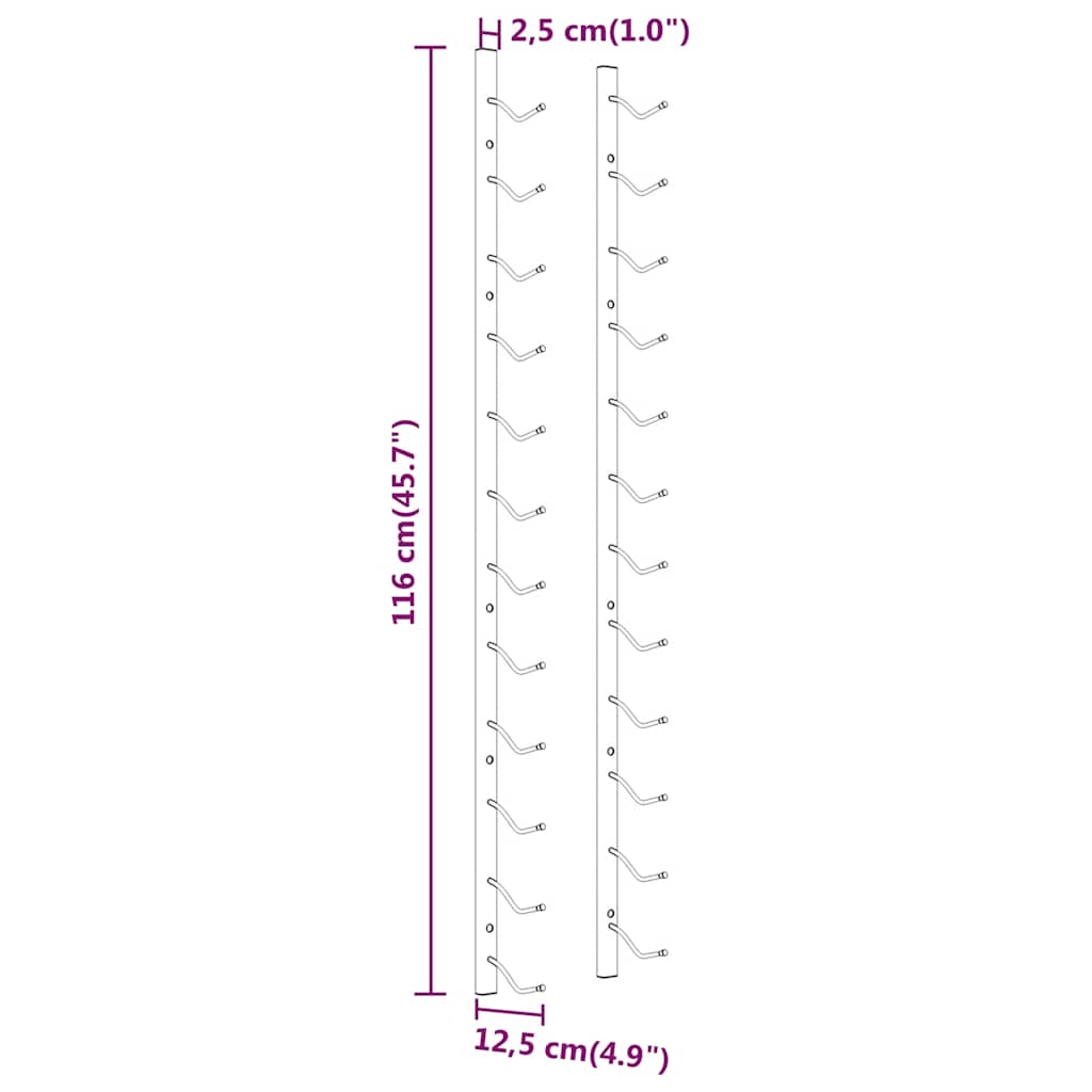 Garrafeira de parede para 12 garrafas 2 pcs ferro branco