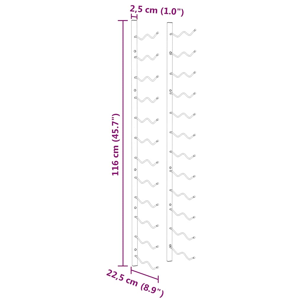 Garrafeira de parede para 24 garrafas 2 pcs ferro branco