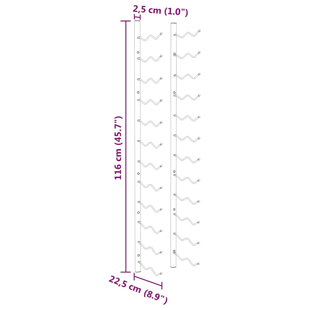 Garrafeira de parede para 24 garrafas 2 pcs ferro dourado