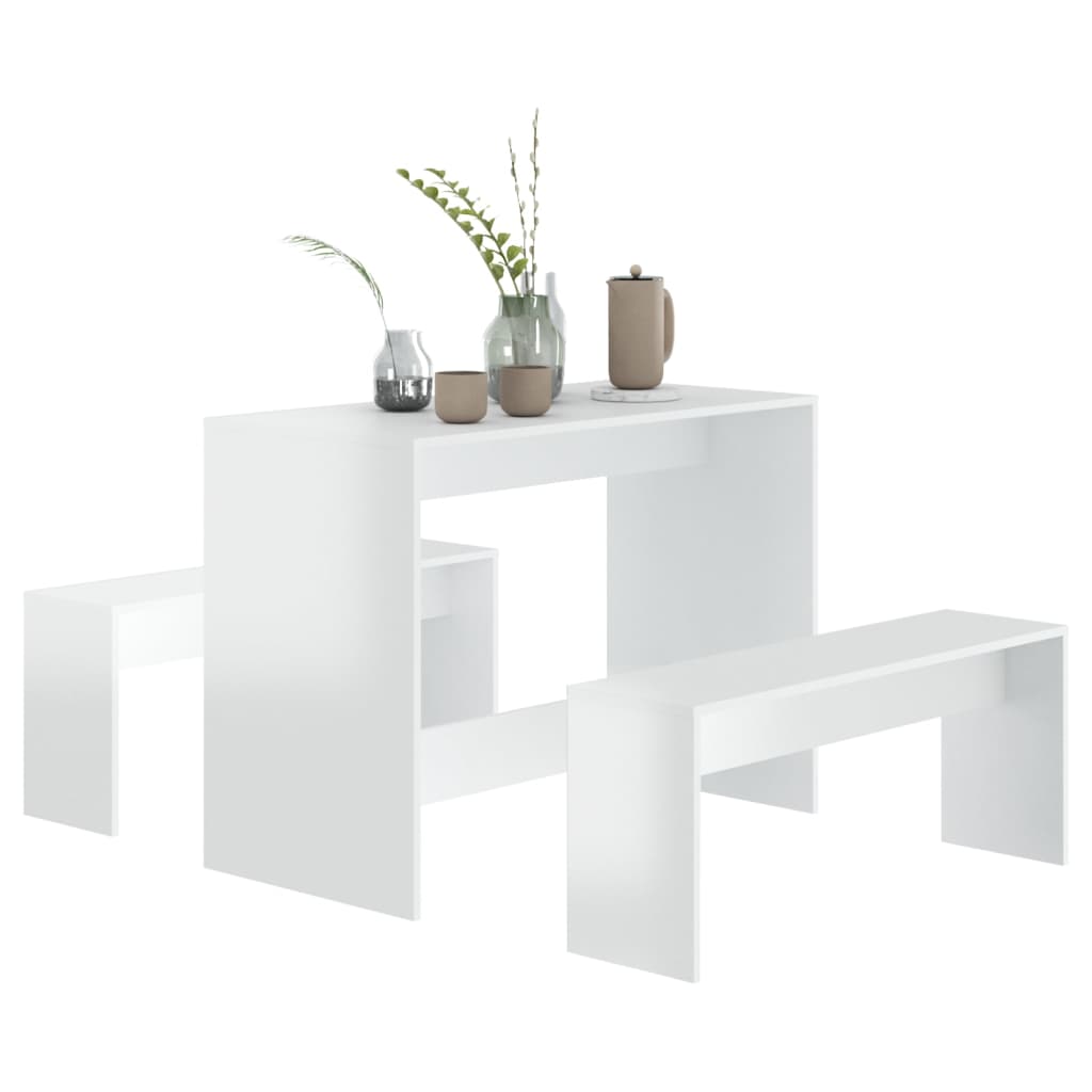 3 pcs conjunto de jantar derivados de madeira branco brilhante