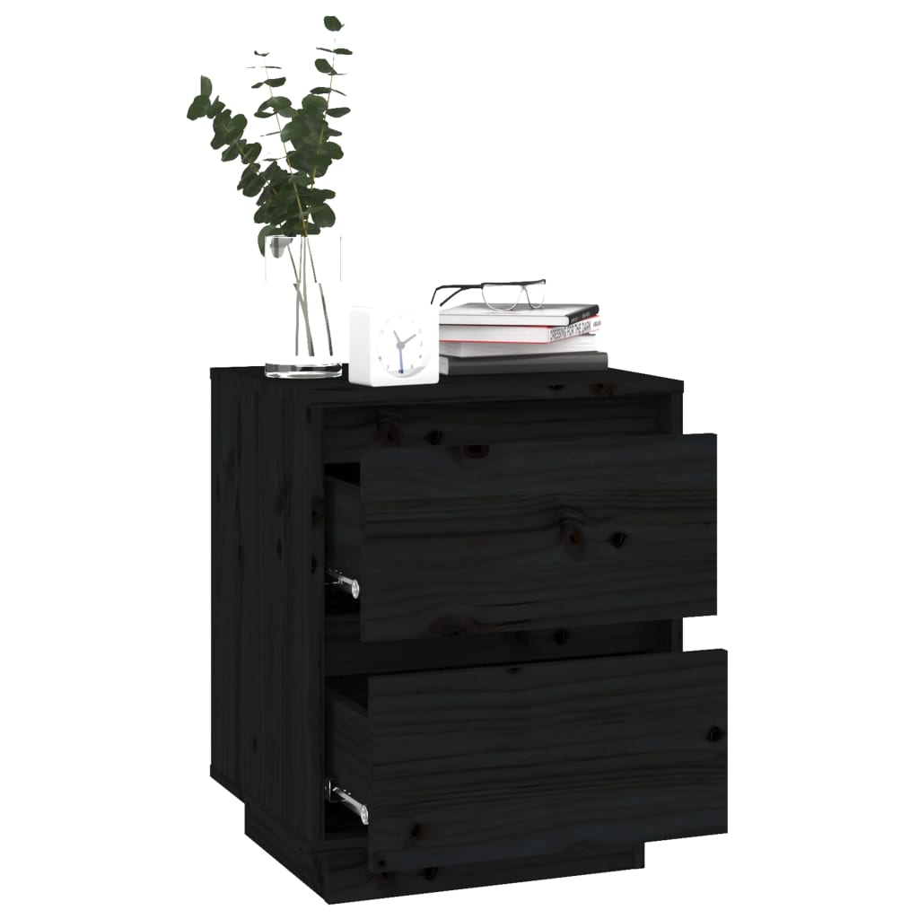Mesas de cabeceira 2 pcs 40x35x50 cm pinho maciço preto