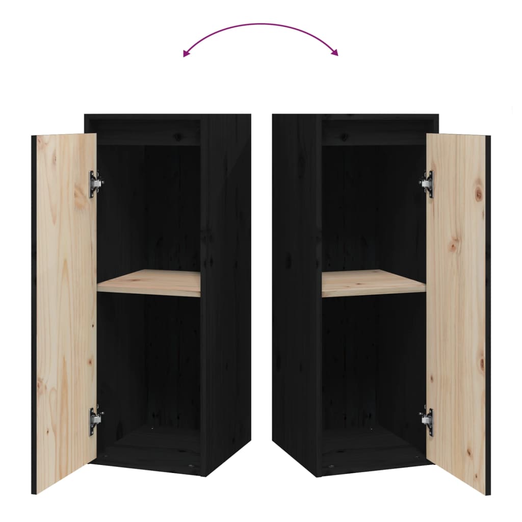 Armários de parede 2 pcs 30x30x80 cm pinho maciço preto