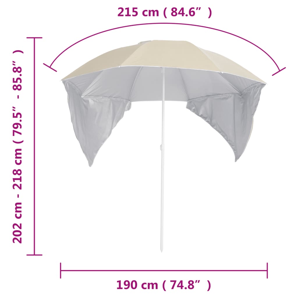 Guarda-sol de praia com paredes laterais 215 cm cor areia