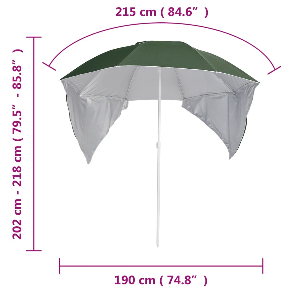 Guarda-sol de praia com paredes laterais 215 cm verde
