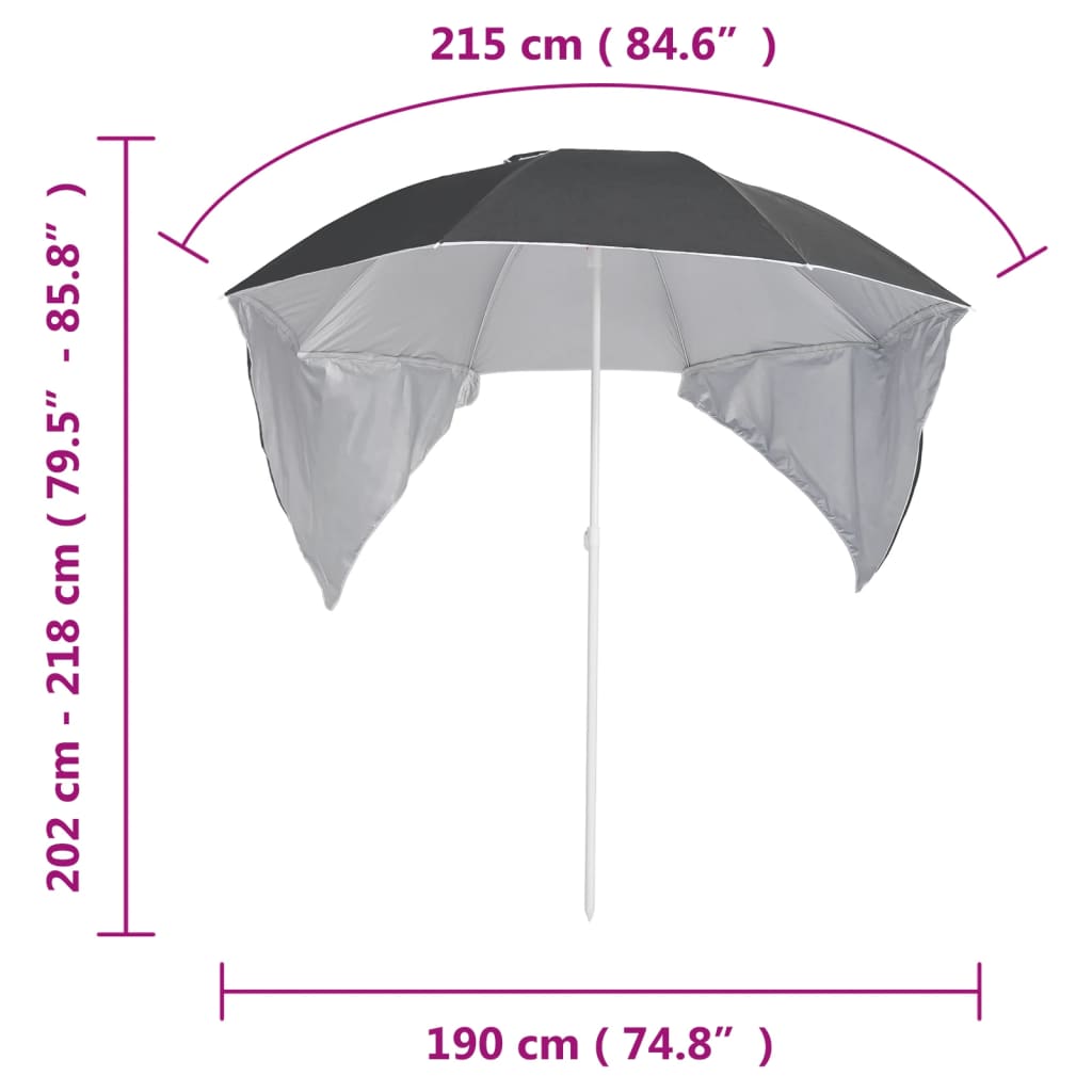 Guarda-sol de praia com paredes laterais 215 cm antracite