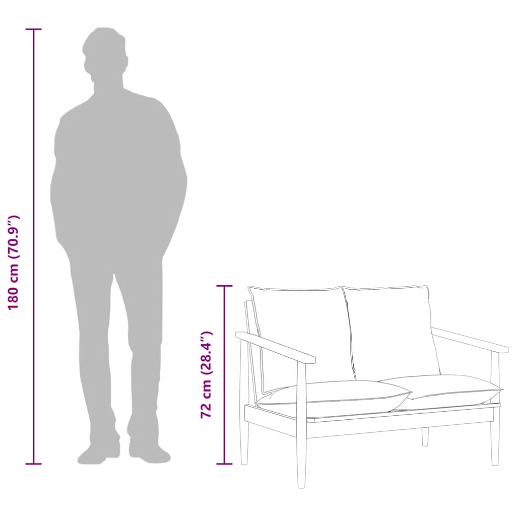 Sofá de 2 lugares couro genuíno e acácia maciça preto