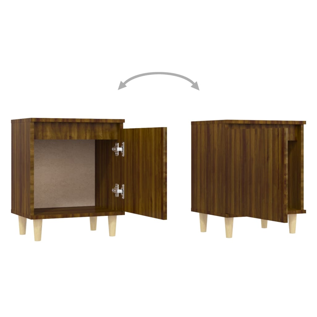 Mesas cabeceira pernas madeira 2pcs carvalho castanho