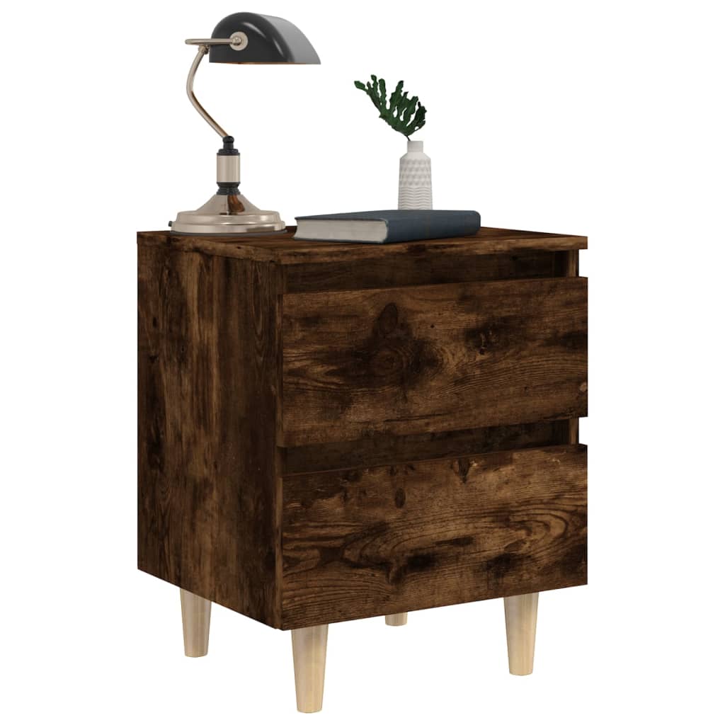 Mesa de cabeceira pernas madeira maciça carvalho fumado