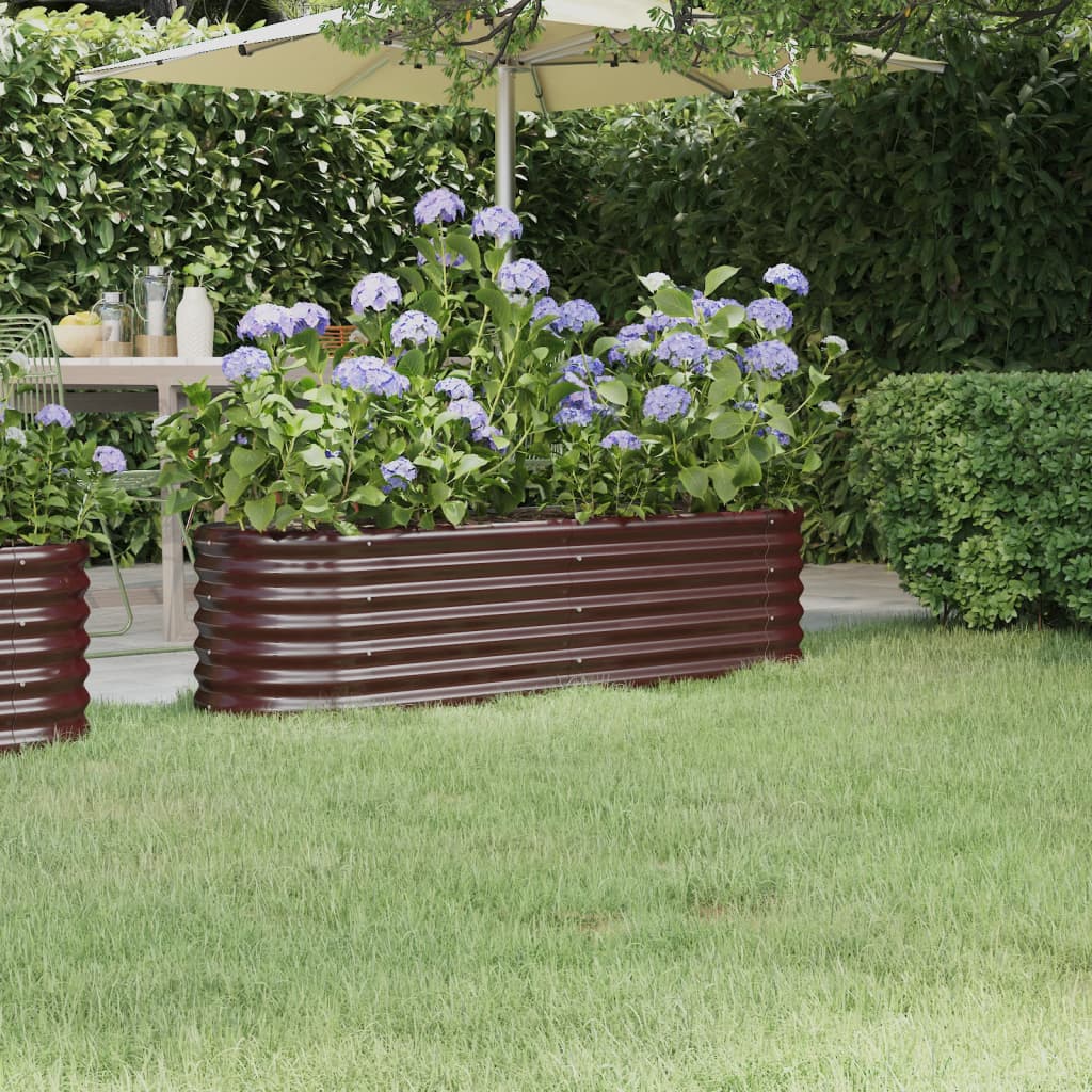 Canteiro elevado jardim 152x40x36cm aço galvanizado castanho