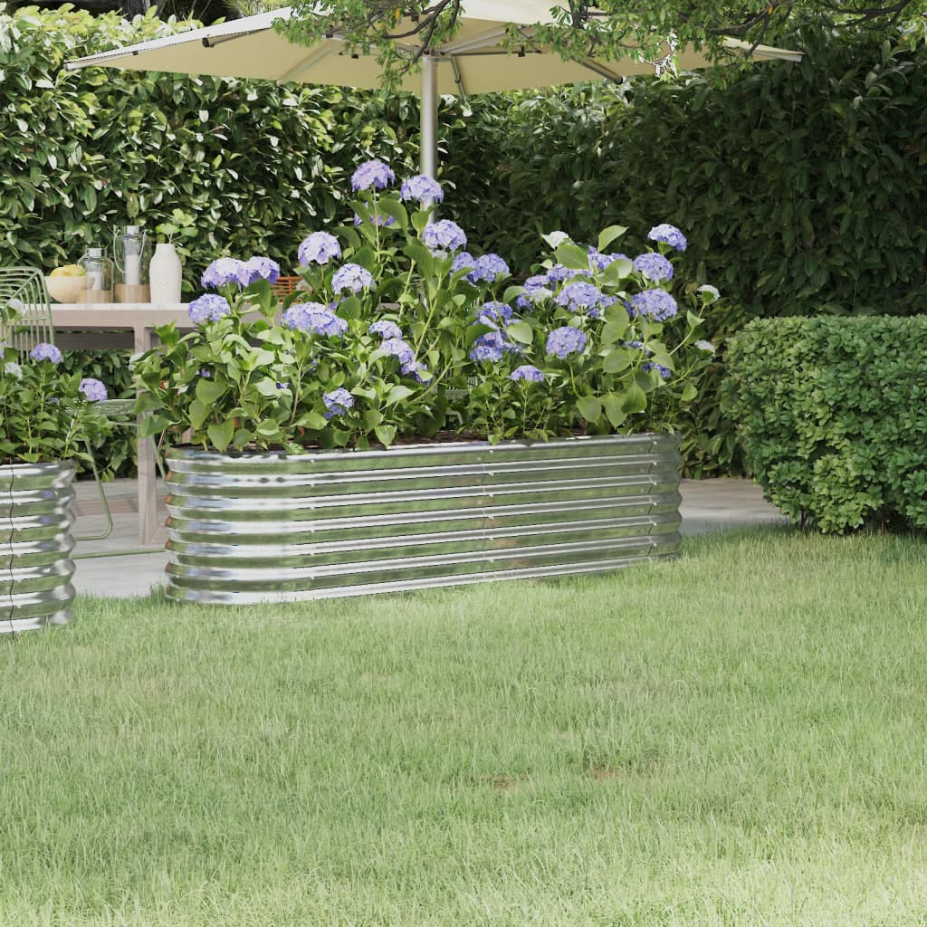 Canteiro elevado jardim 152x40x36cm aço galvanizado prateado