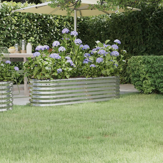 Canteiro elevado jardim 152x40x36cm aço galvanizado prateado