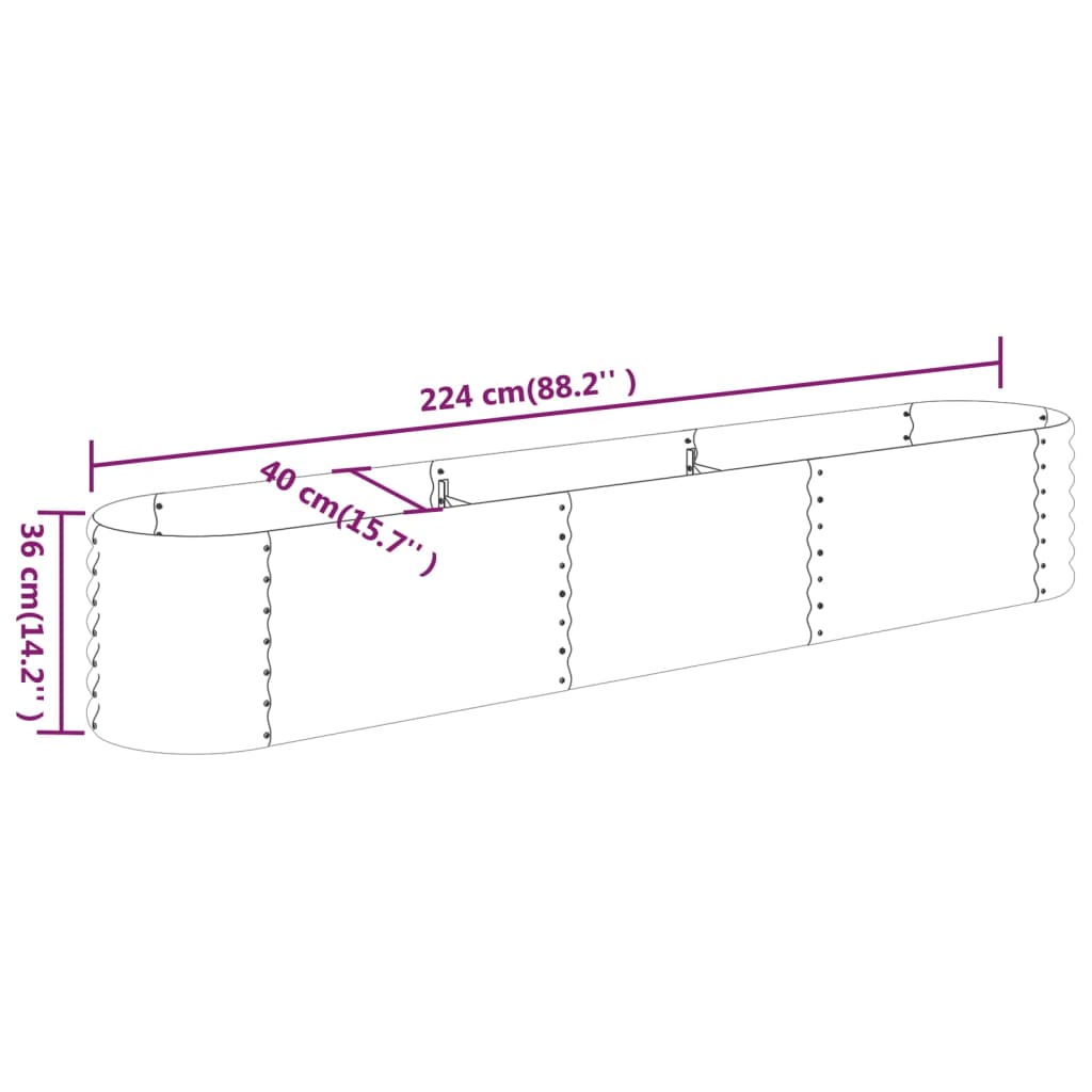 Canteiro elevado jardim 224x40x36cm aço galvanizado cinzento