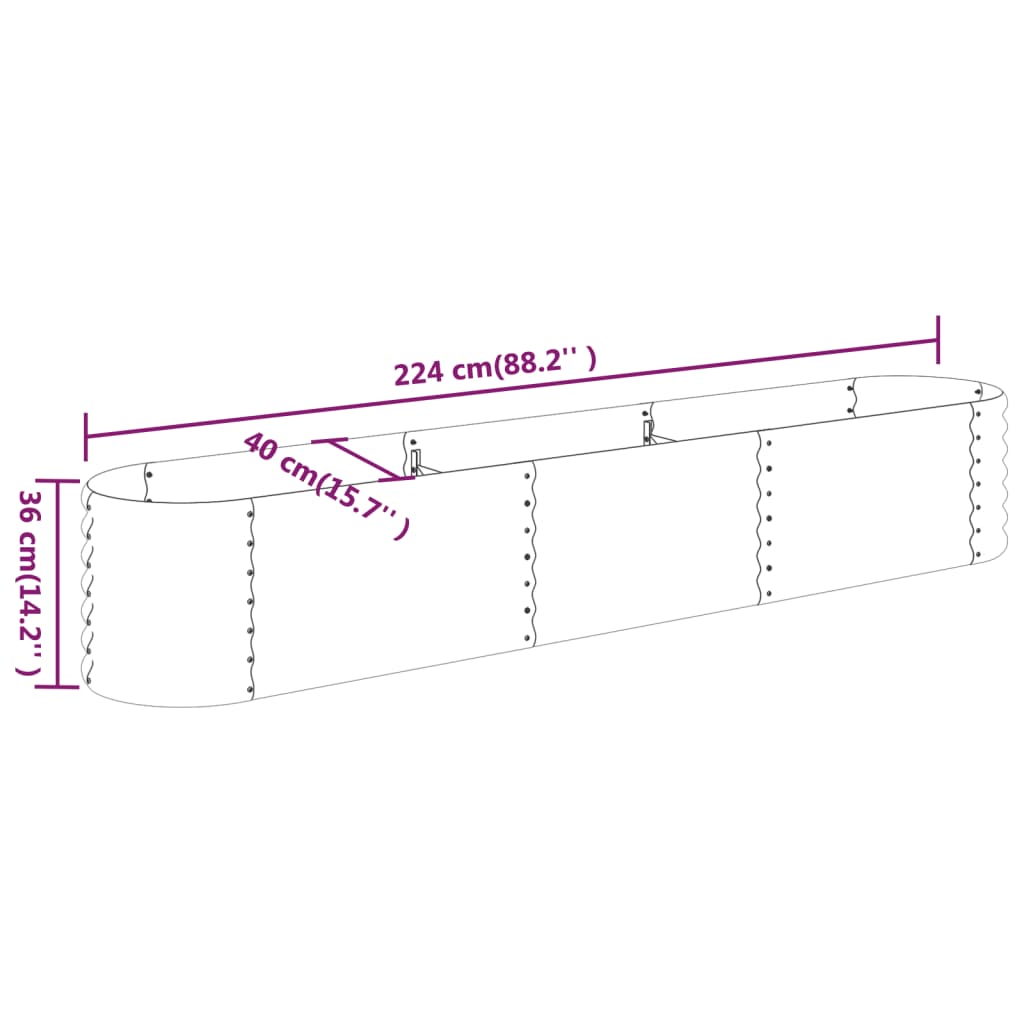 Canteiro elevado jardim 224x40x36cm aço galvanizado prateado