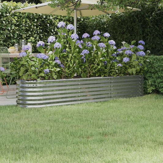 Canteiro elevado jardim 224x40x36cm aço galvanizado prateado