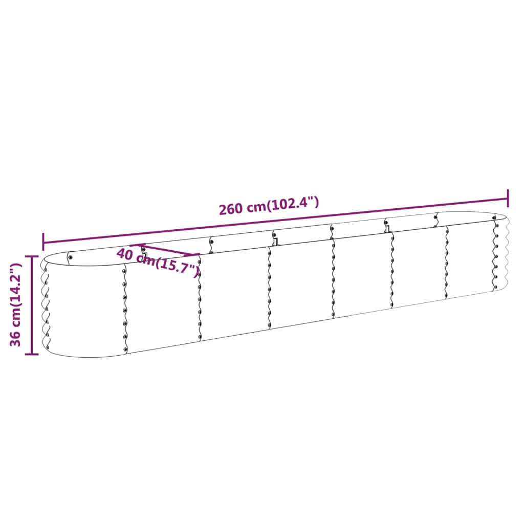 Canteiro elevado jardim 260x40x36cm aço galvanizado castanho
