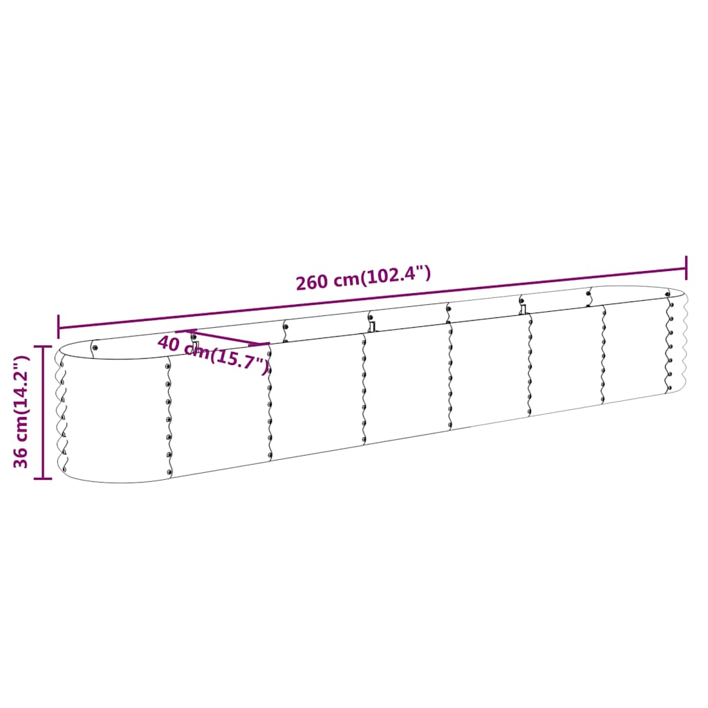Canteiro elevado jardim 260x40x36 aço galvanizado antracite