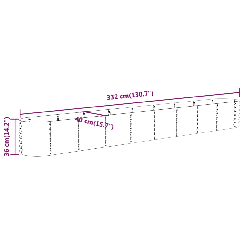 Canteiro elevado jardim 332x40x36cm aço galvanizado prateado