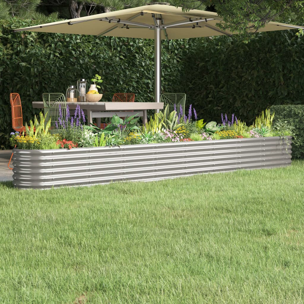 Canteiro elevado jardim 332x40x36cm aço galvanizado prateado