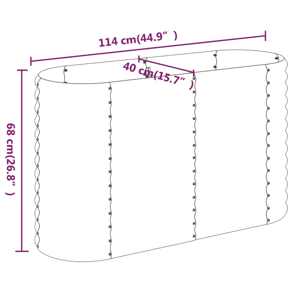 Canteiro elevado jardim 114x40x68cm aço galvanizado prateado