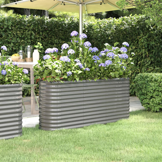 Canteiro elevado jardim 152x40x68cm aço galvanizado cinzento