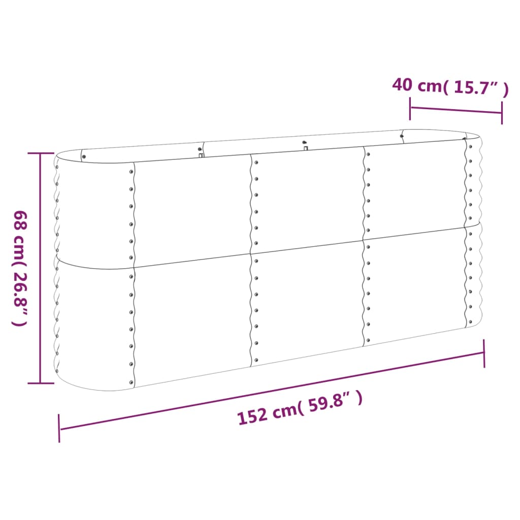 Canteiro elevado jardim 152x40x68cm aço galvanizado castanho