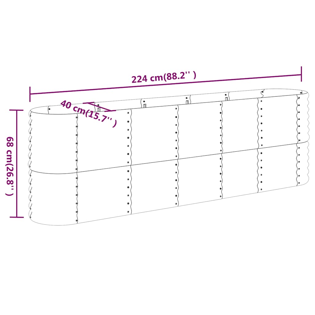 Canteiro elevado jardim 224x40x68cm aço galvanizado castanho
