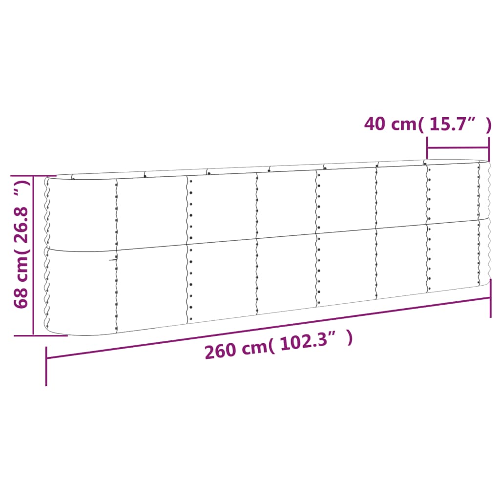 Canteiro elevado jardim 260x40x68cm aço galvanizado prateado