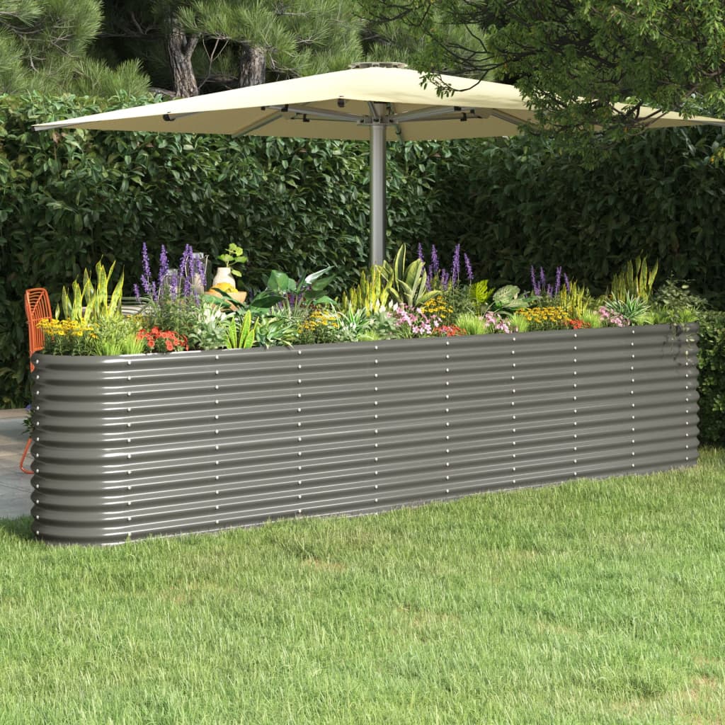 Canteiro elevado jardim 332x40x68cm aço galvanizado cinzento