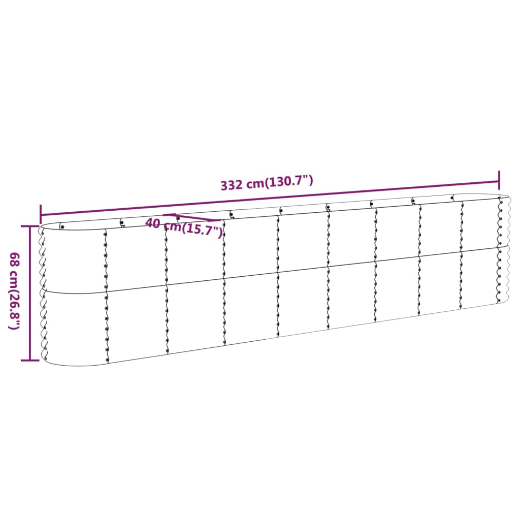 Canteiro elevado jardim 332x40x68cm aço galvanizado prateado