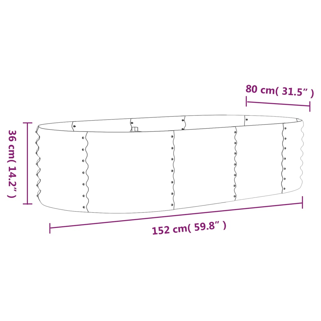 Canteiro elevado jardim 152x80x36cm aço galvanizado prateado