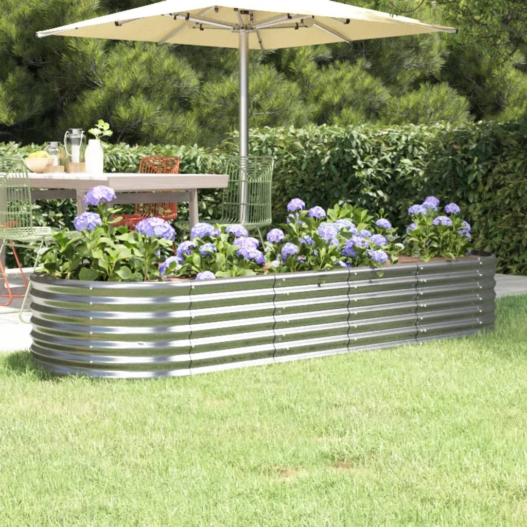 Canteiro elevado jardim 224x80x36cm aço galvanizado prateado