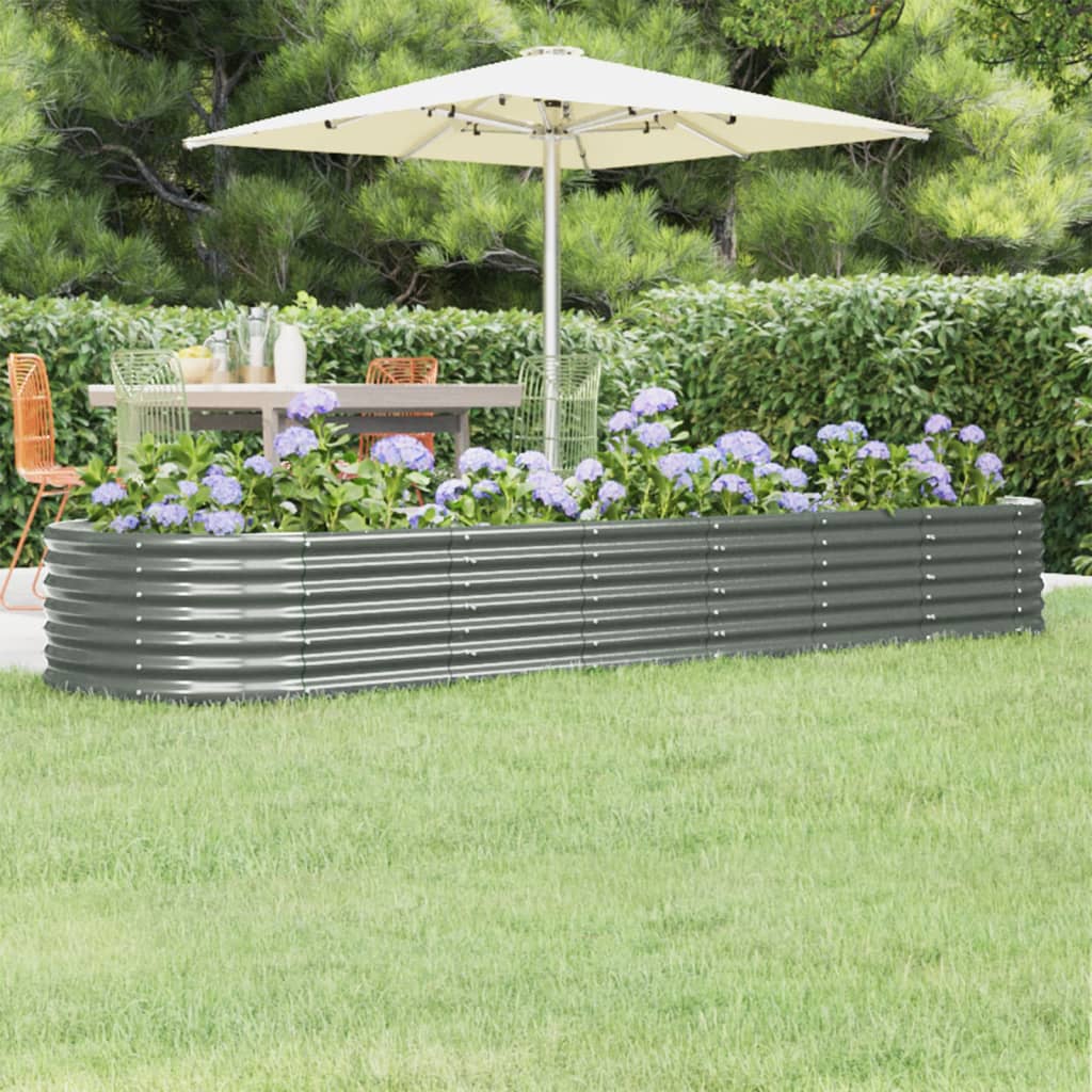 Canteiro elevado jardim 296x80x36cm aço galvanizado cinzento