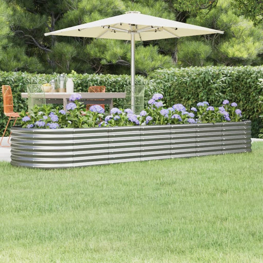 Canteiro elevado jardim 296x80x36cm aço galvanizado prateado