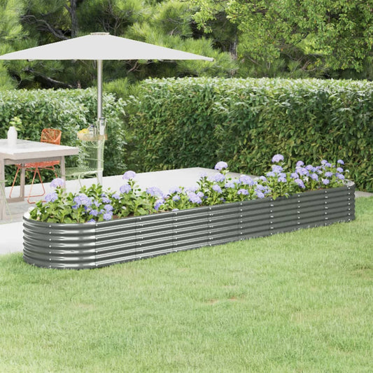 Canteiro elevado jardim 368x80x36cm aço galvanizado cinzento