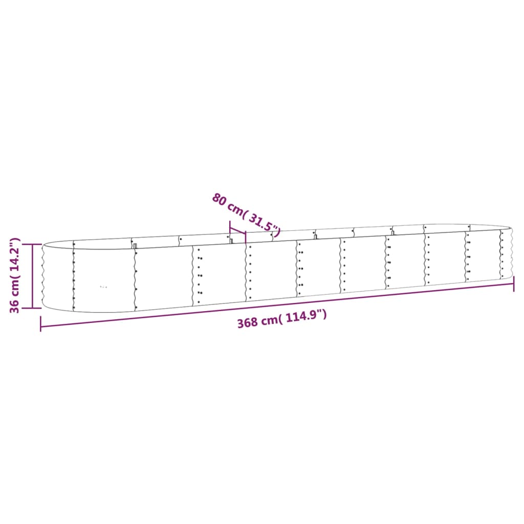 Canteiro elevado jardim 368x80x36cm aço galvanizado castanho