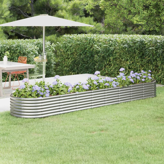 Canteiro elevado jardim 368x80x36cm aço galvanizado prateado