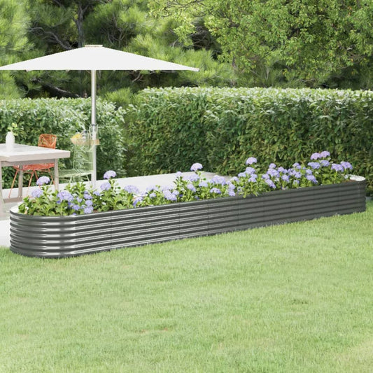Canteiro elevado jardim 440x80x36cm aço galvanizado cinzento