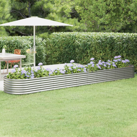 Canteiro elevado jardim 440x80x36cm aço galvanizado prateado
