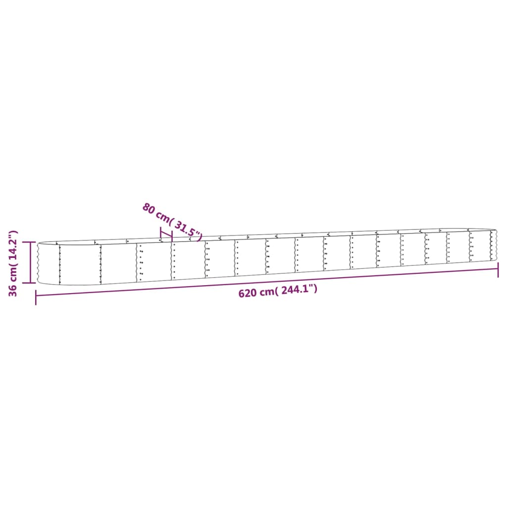 Canteiro elevado jardim 620x80x36 cm aço galvanizado verde