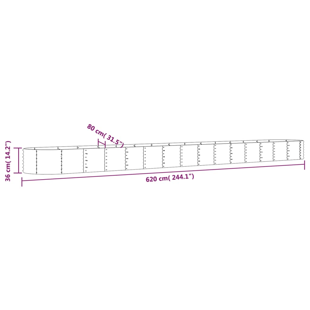 Canteiro elevado jardim 620x80x36cm aço galvanizado cinzento