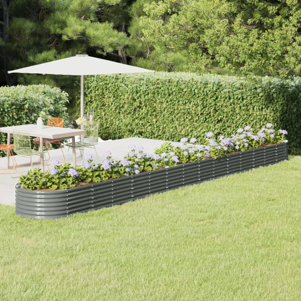 Canteiro elevado jardim 620x80x36cm aço galvanizado cinzento