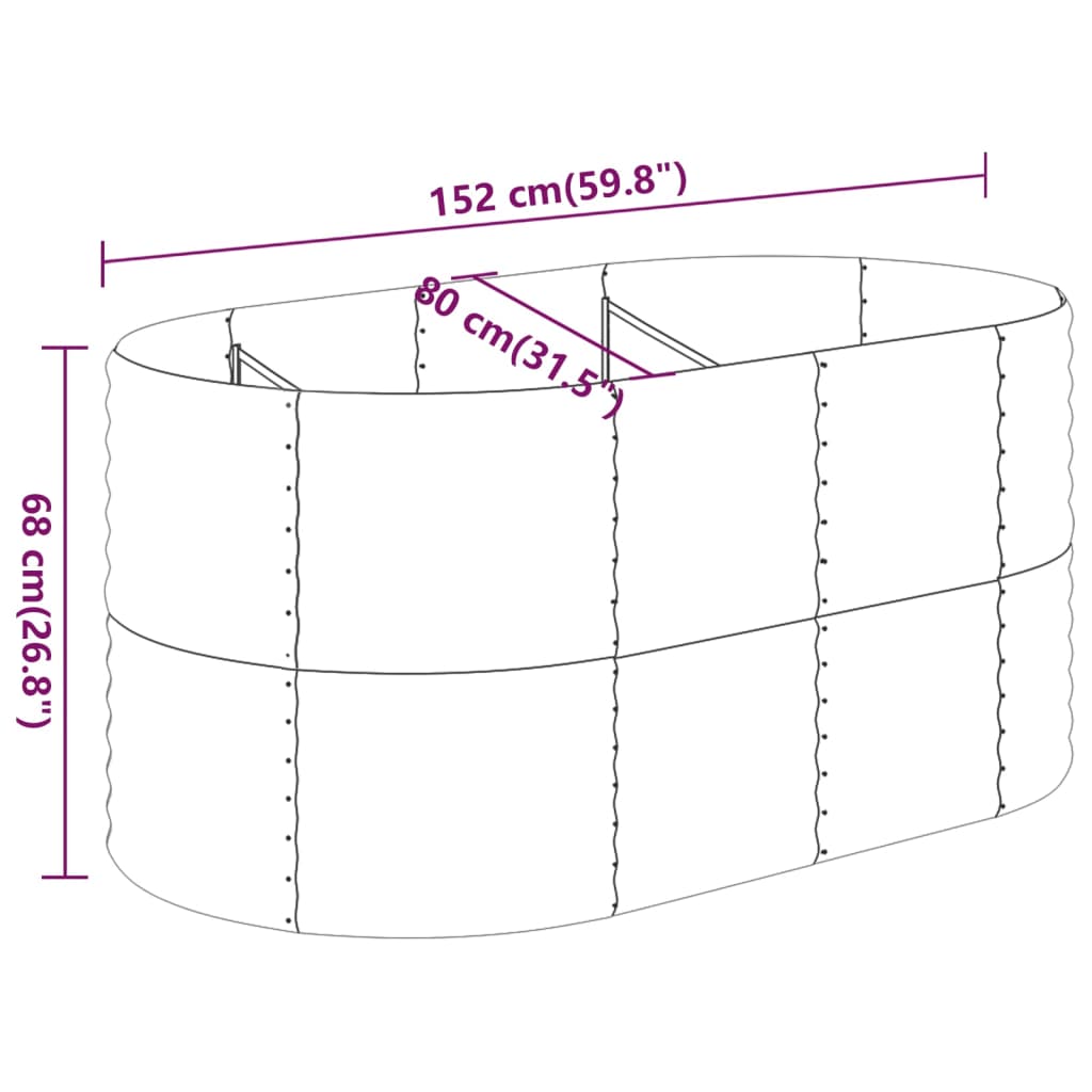 Canteiro elevado jardim 152x80x68cm aço galvanizado cinzento