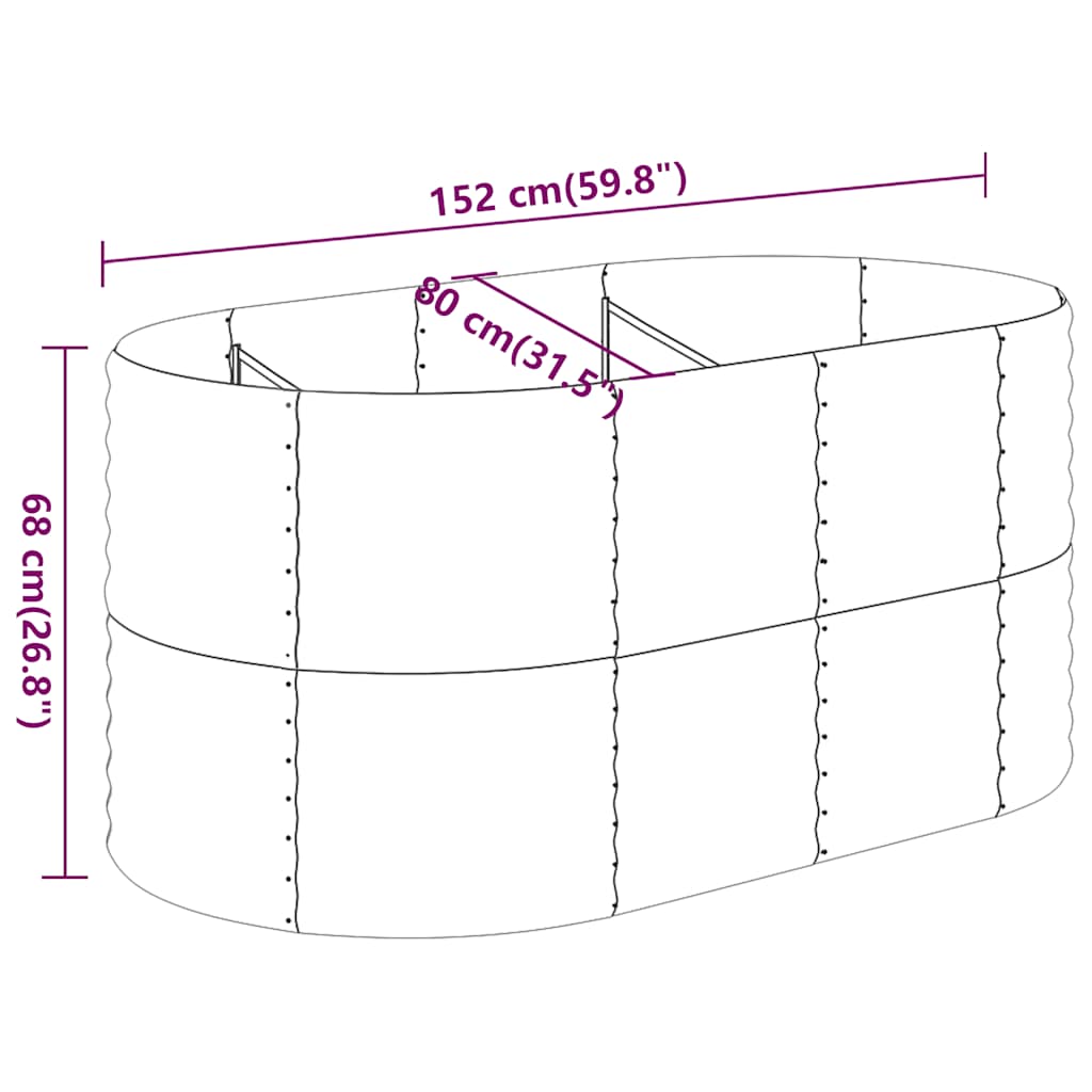 Canteiro elevado jardim 152x80x68 aço galvanizado antracite