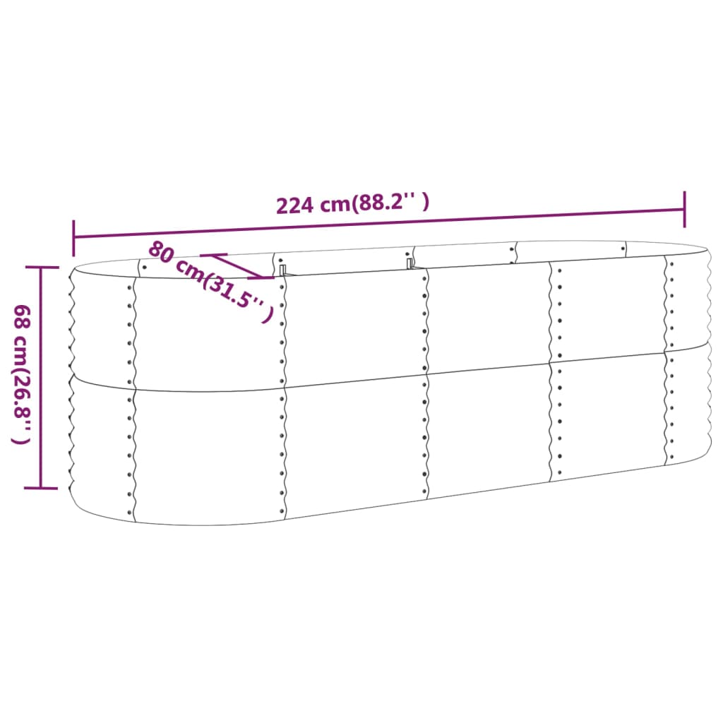 Canteiro elevado jardim 224x80x68cm aço galvanizado cinzento