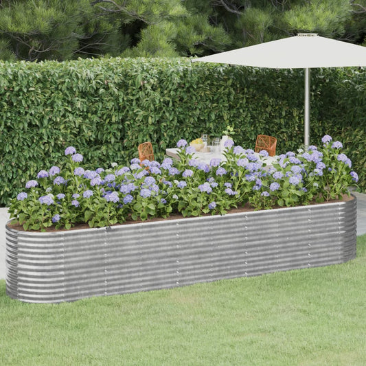 Canteiro elevado jardim 368x80x68cm aço galvanizado prateado