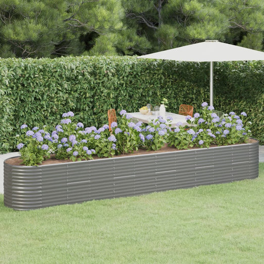 Canteiro elevado jardim 440x80x68cm aço galvanizado cinzento