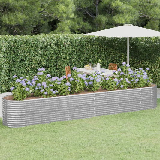 Canteiro elevado jardim 440x80x68cm aço galvanizado prateado