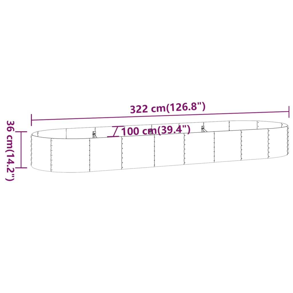 Canteiro elevado jardim 322x100x36 aço galvanizado castanho