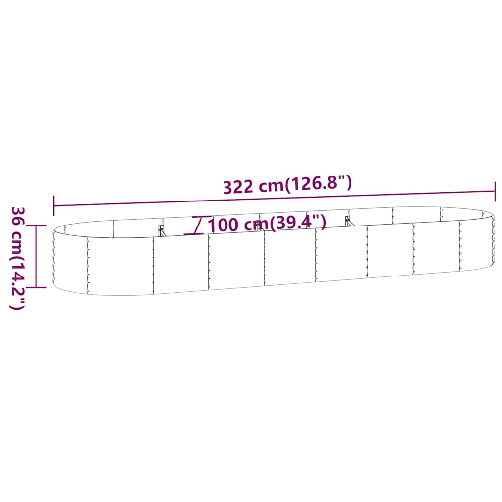 Canteiro elevado jardim 322x100x36 aço galvanizado antracite
